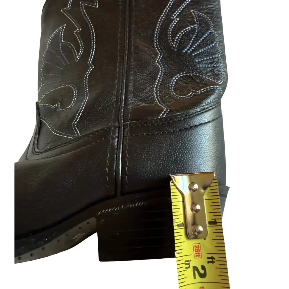 Masterson Cowboy Boots Size 2.5 Youth Black Leather Western Embroidery Pull Tabs